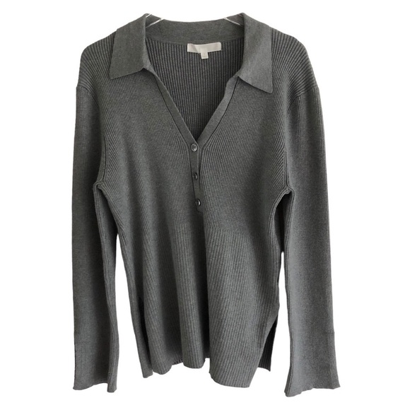 Adyson Parker Gray Knit Johnny Collar Sweater Size Large - Picture 1 of 10